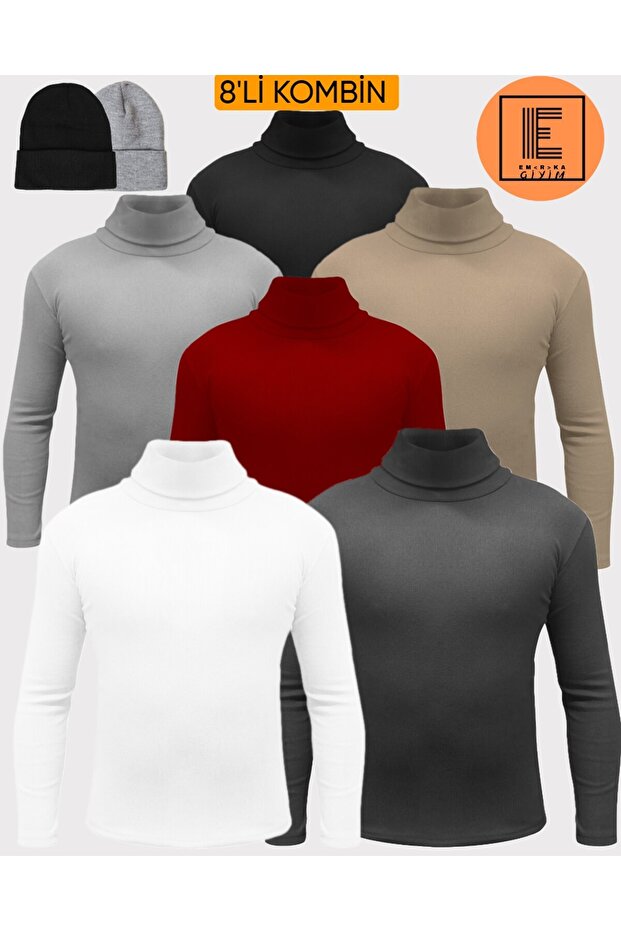8-Piece Combination Turtleneck Sweater, Beret and Necklace