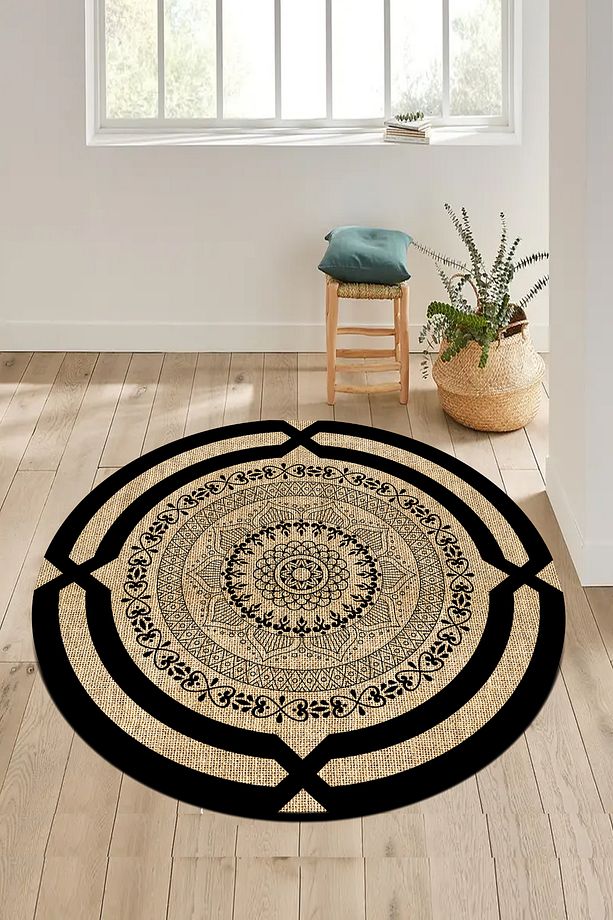 Dijital Kaymaz Yıkanabilir Motif Siyah Salon Halısı Mutfak Halısı Koridor Halısı Halı-yolluk D4080y - 1