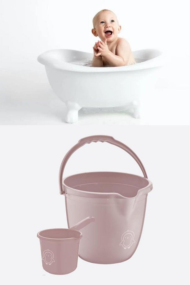 Bebek Banyo Su Kovası ve Maşrapası Seti, Saplı Oluklu Kova 13lt ve Maşrapa 1,5lt 2’li Set - 4