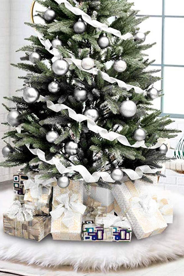 Plush Christmas Tree Cover Christmas Pine Tree Cover Beige 150 Cm Diameter New Year Tree Cover