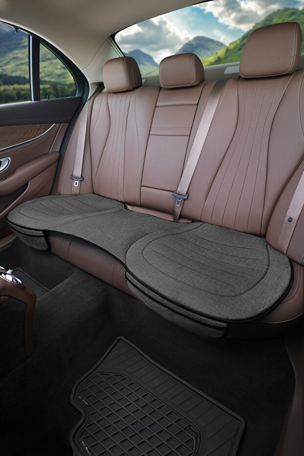 Car Back Seat Cushion Linen Isofix Compatible Smoked with Extra Pockets - Premium