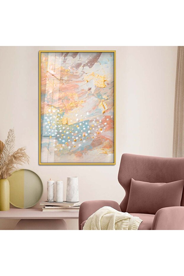 Gold Metal Framed Abstract Theme Colorful Pattern Unbreakable Glass Painting