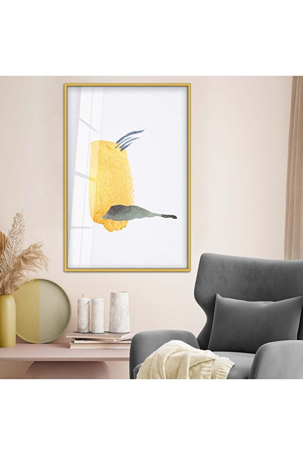 Gold Metal Framed Collage Drawing Abstract Theme Unbreakable Glass Painting