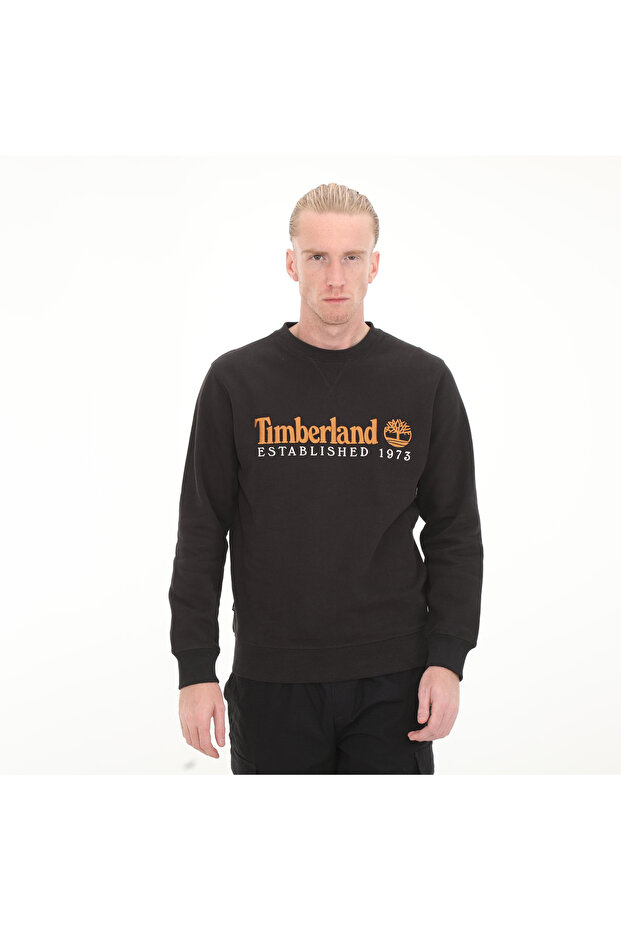 Black Men's Sweatshirt - B0a65dd0011-r Logo Embroidered, Back Brush Crew Neck