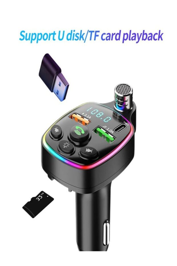 Bluetooth 5.0 FM Transmitter Çift USB 3.1A PD Hızlı Şarj Destekli Mikrofonlu Modülatör - 8