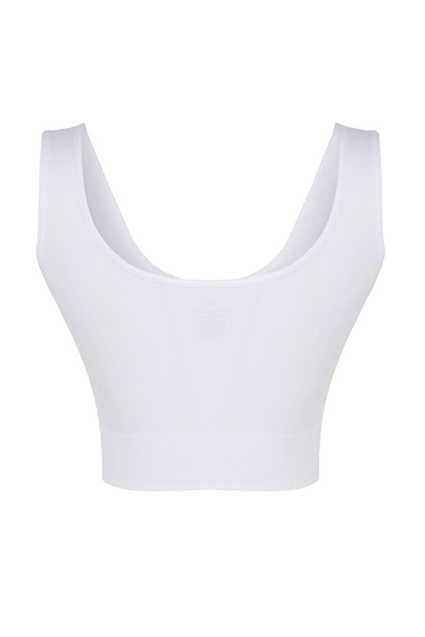 Beyaz Seamless/Dikişsiz Destekli/Şekillendirici Kalın Askılı Örme Spor Sütyeni TWOAW23SS00019 - 8