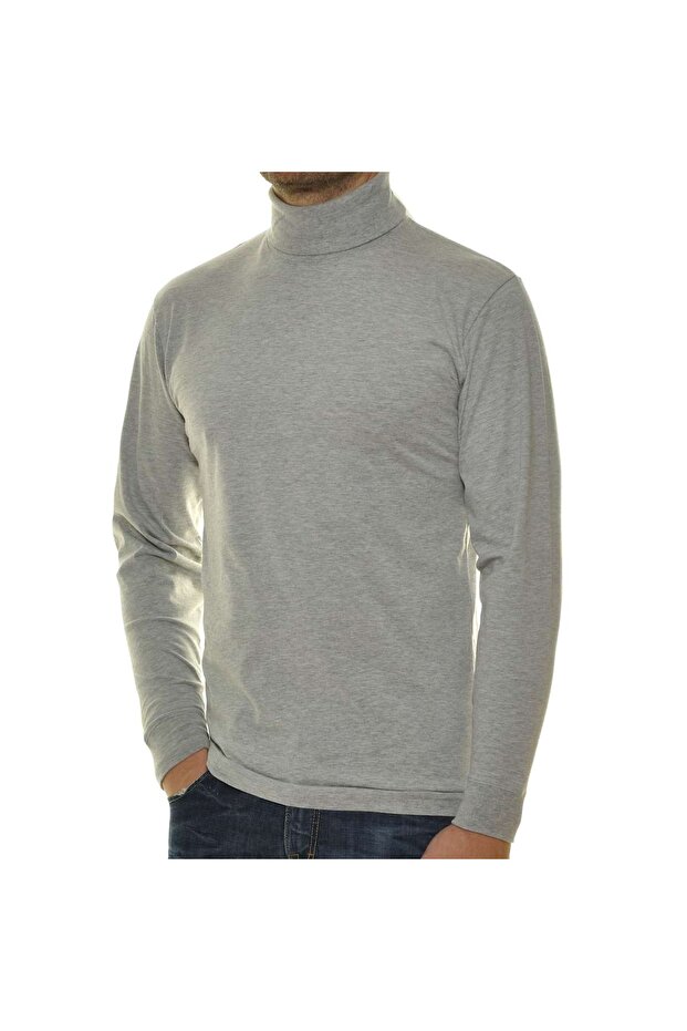Men's turtleneck sweater - long-sleeved basic turtleneck regular fit, single jersey, plain - 2