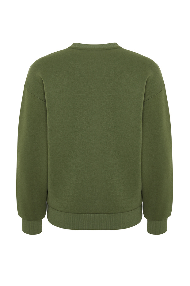 Haki Kalın İçi Polarlı Regular/Normal Kalıp Bisiklet Yaka Basic Örme Sweatshirt TWOAW24SW00101 - 9