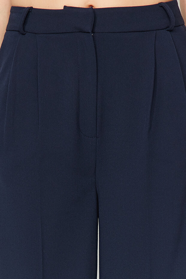 Lacivert Bol Paça Dokuma Pantolon TPRAW23PL00016 - 5