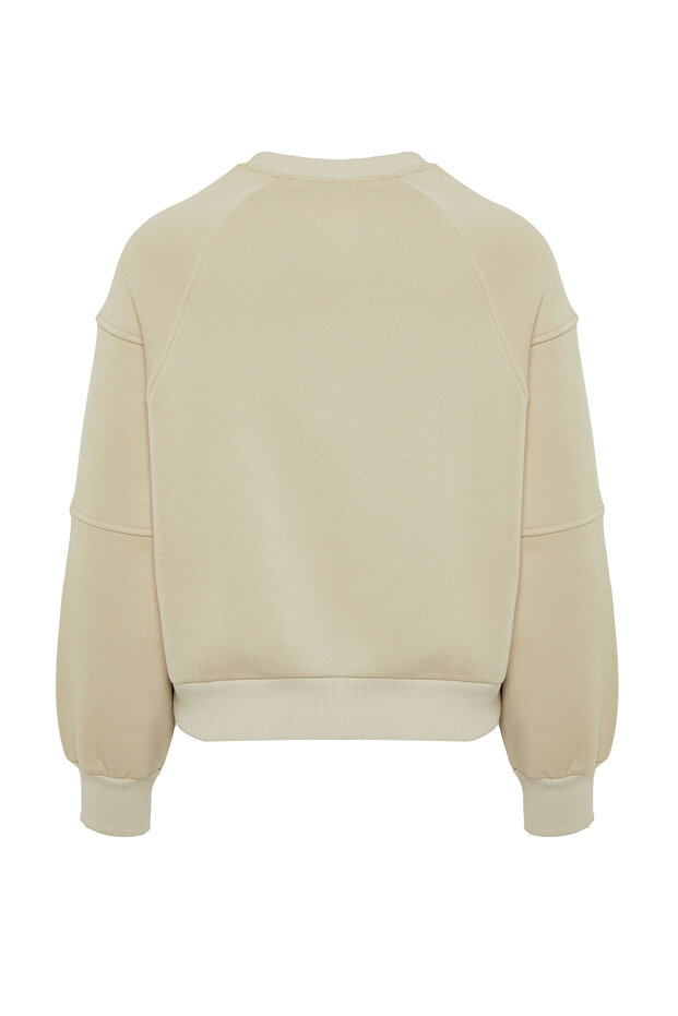 Kamienny dekolt w serek Regularny krój haftowany gruby polar wewnątrz bluza z dzianiny TWOAW24SW00199 - 7