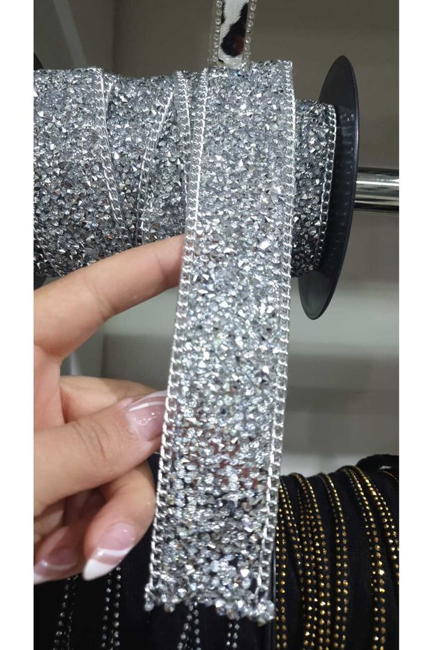 Iron-On Chain Stoned Strip Sconce Silver Color Decorative Strip