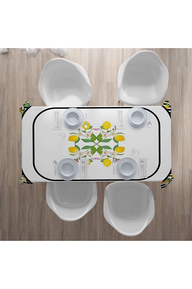 155X220 LİMON DESENLİ MASA ÖRTÜSÜ , ÇİÇEKLİ MASA ÖRTÜSÜ DİJİTAL BASKILI - 4