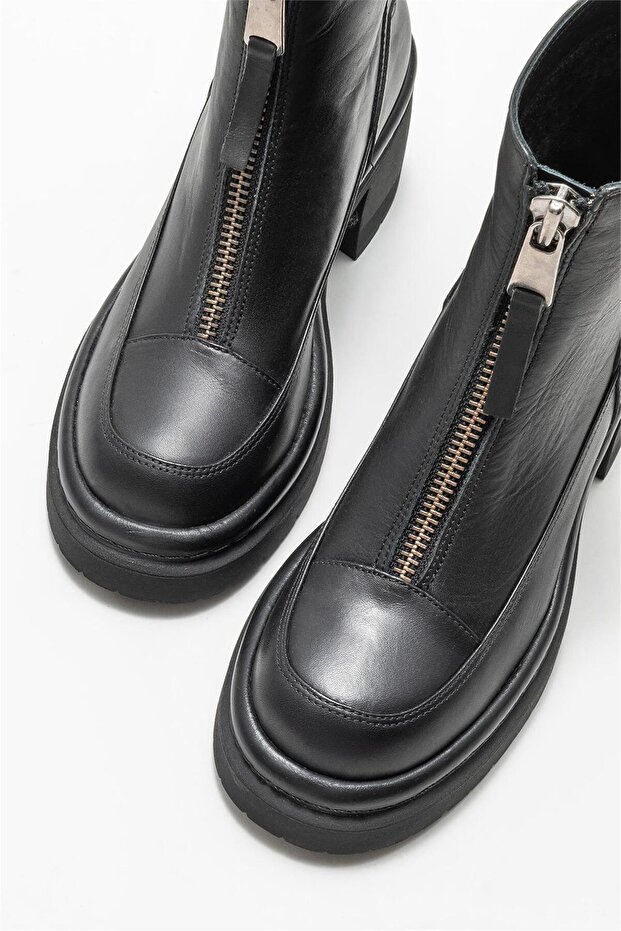 Siyah Deri Kadın Topuklu Bot - 3