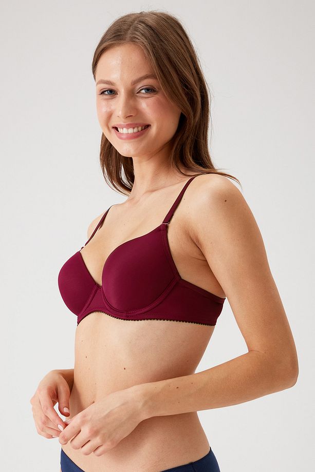 2'li Ekonomik Paket 6805 İnci Bordo Push Up Dolgulu Micro Tshirt Sütyen Set (Tak Çıkar Askılı) - 3