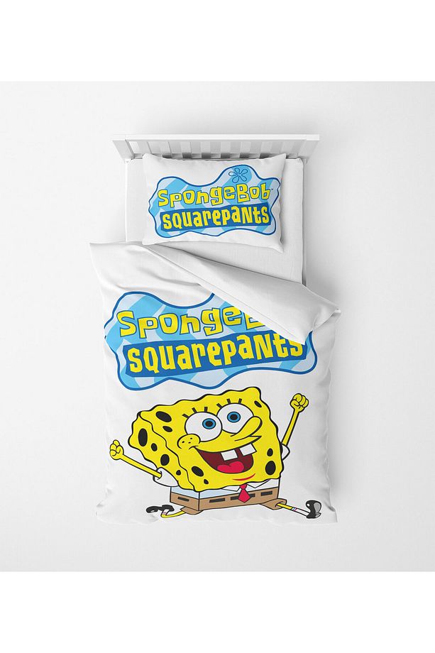 Alban Home Genç Çocuk Desen Mikro Saten 3D Dijital Baskı Tek Kişilik Nevresim Takımı Sponge Bob - 1