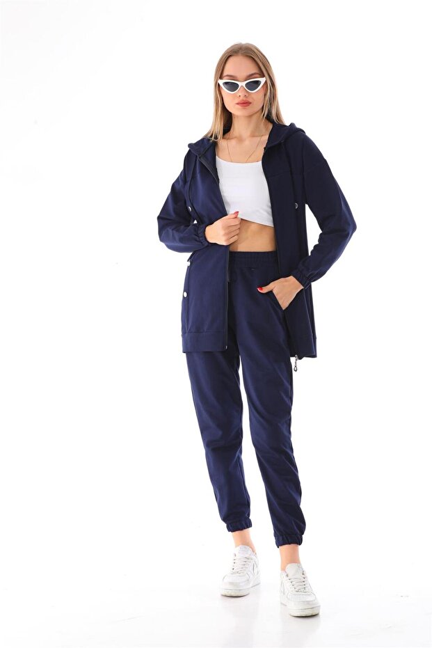 Women's Casual Sports Suit with Side Snaps DARK BLUE