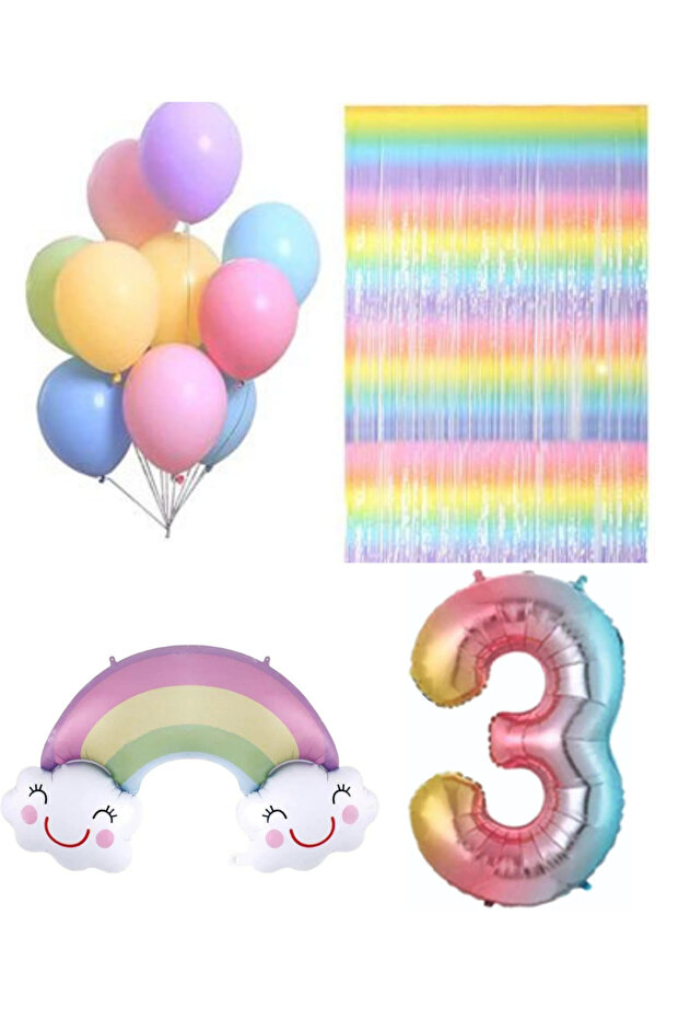 Colorful Birthday Party Set Rainbow Balloon Figure Foil Balloon Backdrop Set