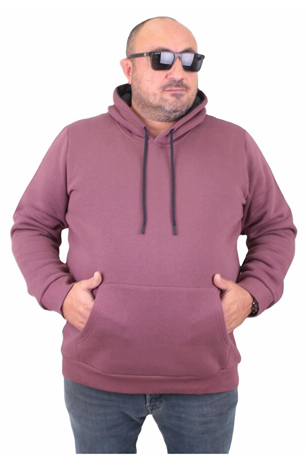 سويت شيرت رجالي أساسي مقاس كبير بغطاء للرأس 11700 أرجواني
