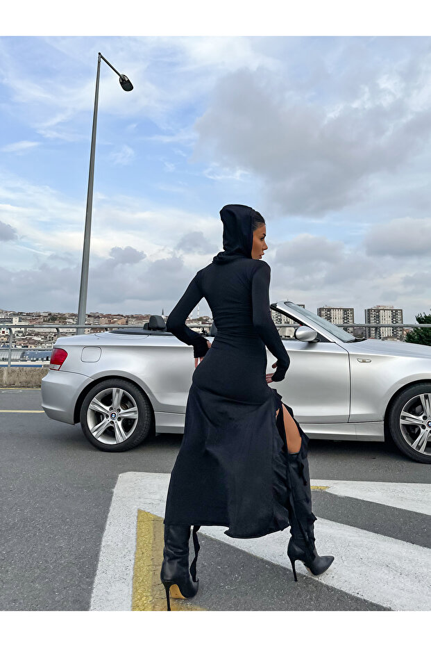 Özel Tasarım Ruffle Kapüşonlu Elbise - 9