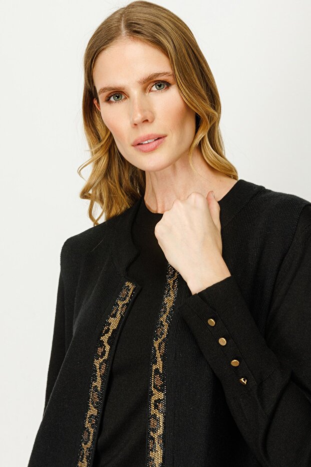 Önü Taş Baskılı Triko Yelek - 2