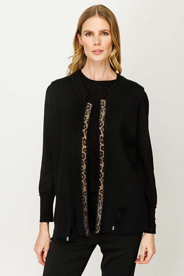 Önü Taş Baskılı Triko Yelek - 1