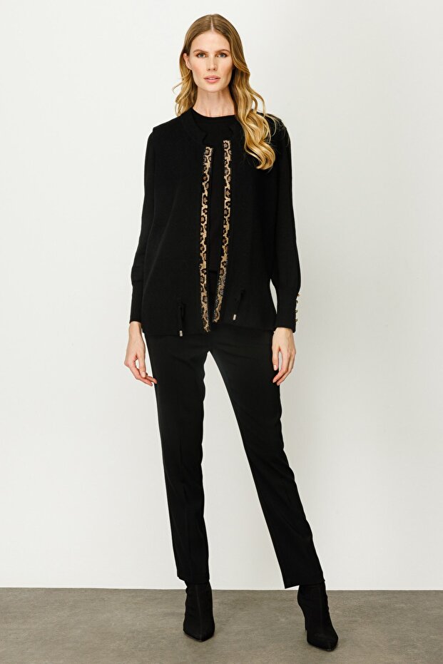 Önü Taş Baskılı Triko Yelek - 3