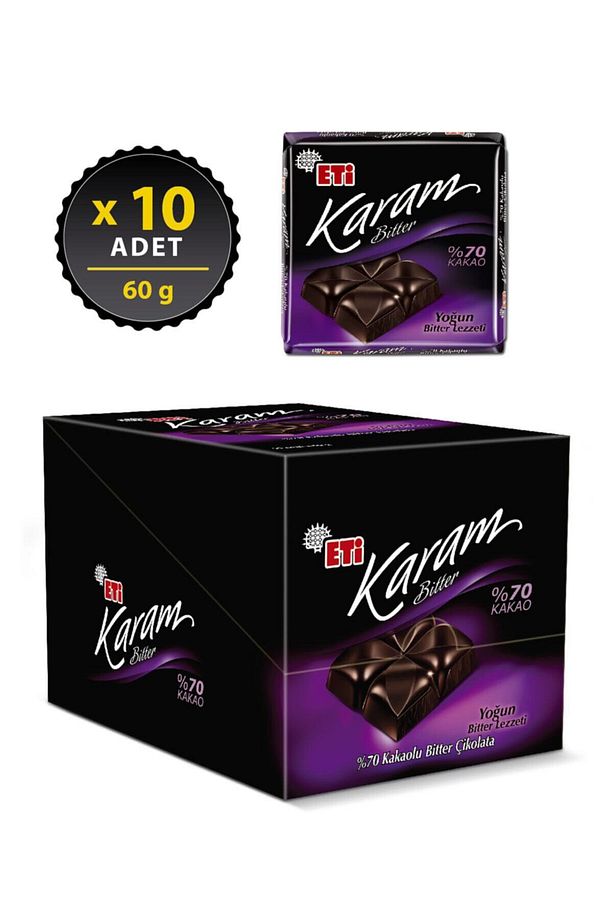 Karam %70 Kakaolu Bitter Çikolata 60 g x 10 Adet - 2