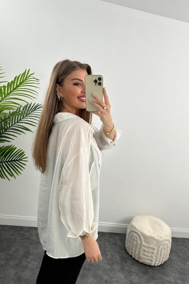 Lüx Kalite Basic Salaş Gömlek Beyaz - 7