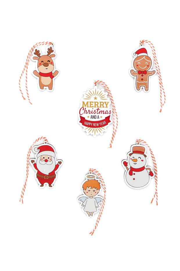 8cm 6 Pieces Mixed Pattern UV Printed Wooden Christmas Tree Ornament