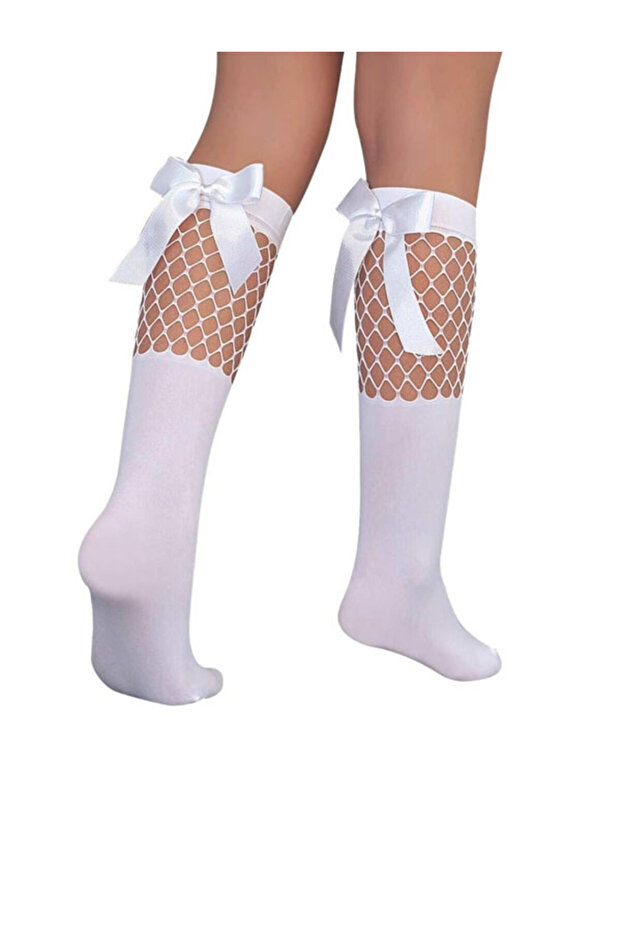 CHILDREN'S MESH LOWER KNEE SOCKS BIGE WHITE
