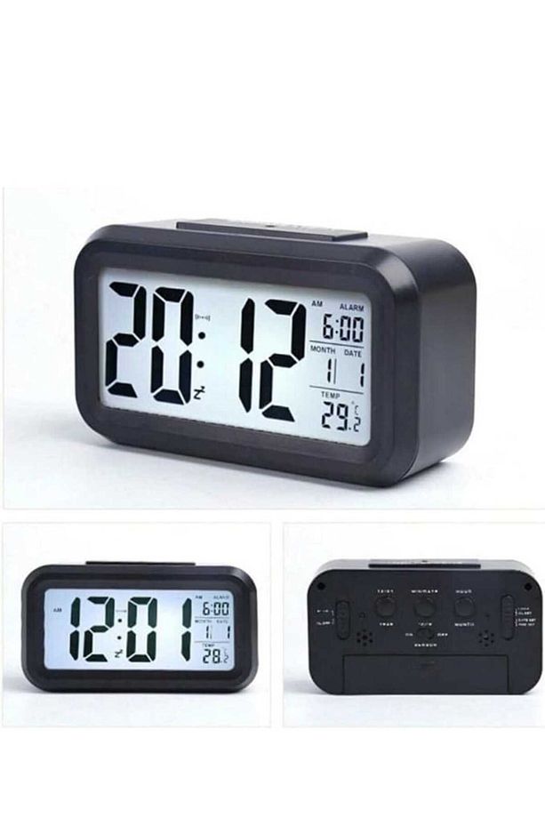 Lcd Ekran Dijital Pilli Işıklı Alarmlı Masaüstü Çalar Saat, One Size - 5