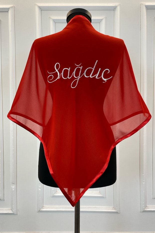 Red Silver Chiffon Groomsmen Shoulder Cover Shawl, Groom Groomsmen Soldier Henna Cover