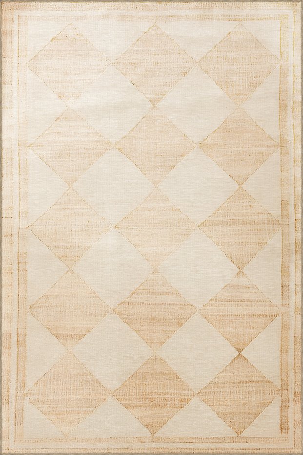 Brown Beige Themed Quadrilateral Geometric Patterned Modern Decorative Carpet 1914
