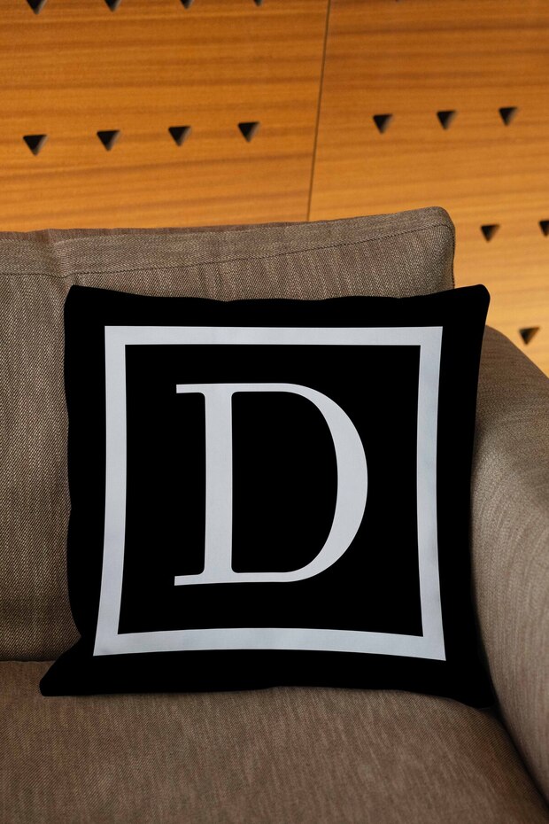 Black Colored Digital Printed Pillow Cover with White Written Letters