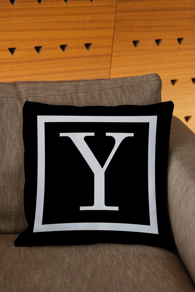 Black Colored Digital Printed Pillow Cover with White Written Letters