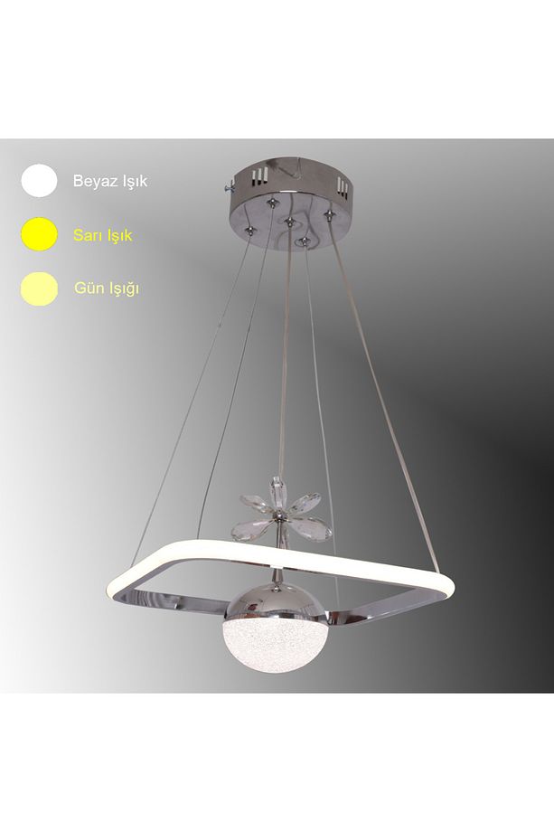 TT037-KR TT Aydınlatma Kare Model Krom Kaplama Tek Toplu 3 Renk Modüllü Ledli Avize - 1