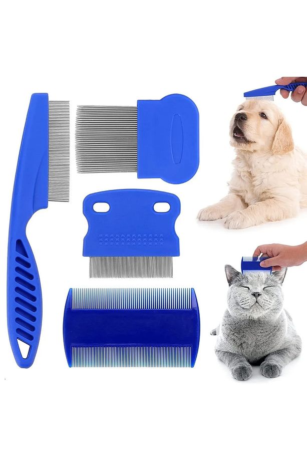 Bit Pire Tarağı Set 4'lü Kedi Köpek Bit Tarak Seti Mavi - 1