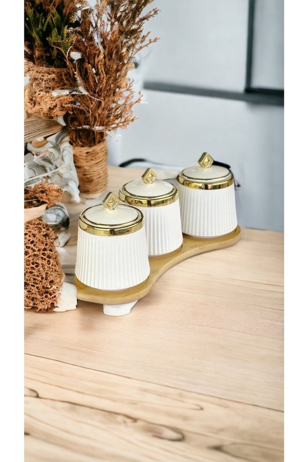Luxury Gold Gilded 3-Piece Porcelain Spice Jar Set