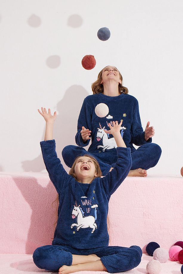 lacivert Alt-Üst Wellsoft Nakışlı Pijama Takım - 1
