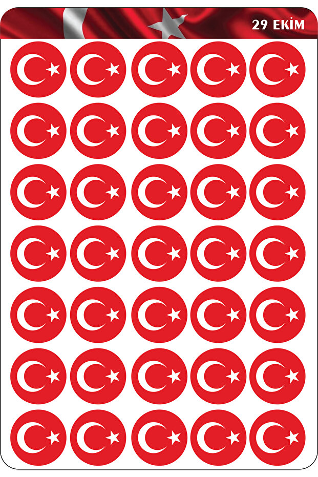 October 29 Turkish Flag Sticker 3x3 CM 35 pcs