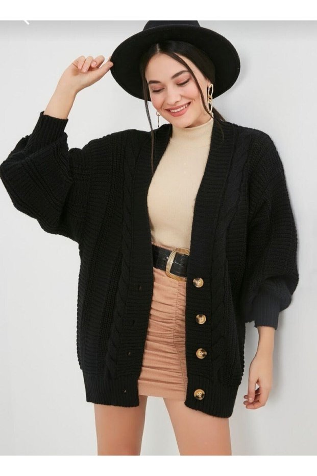 Women's Knitted Loose Cardigan -Black