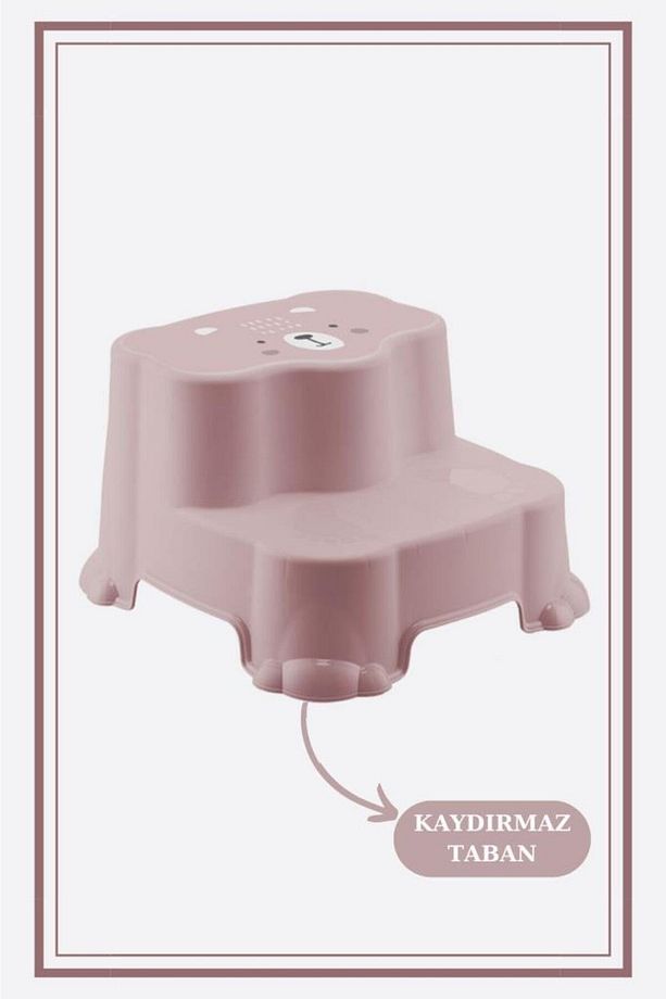 Kaydırmaz Çocuk Taburesi - Çift Basamaklı Banyo Lavabo Merdiven Yükseltici Bebek Basamağı Pembe - 2