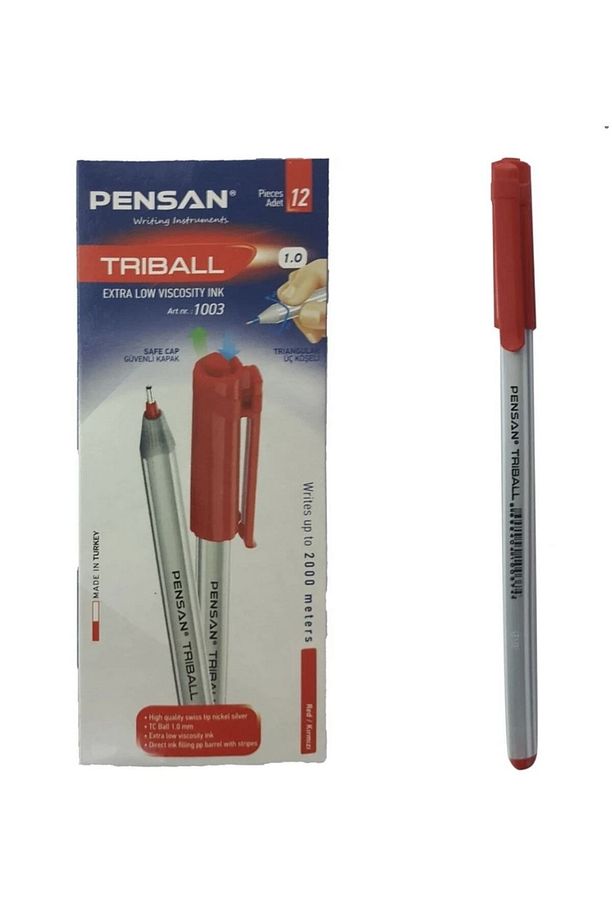 Triball Tükenmez Kalem 12 Li Tek Renk Paket Kırmızı - 1