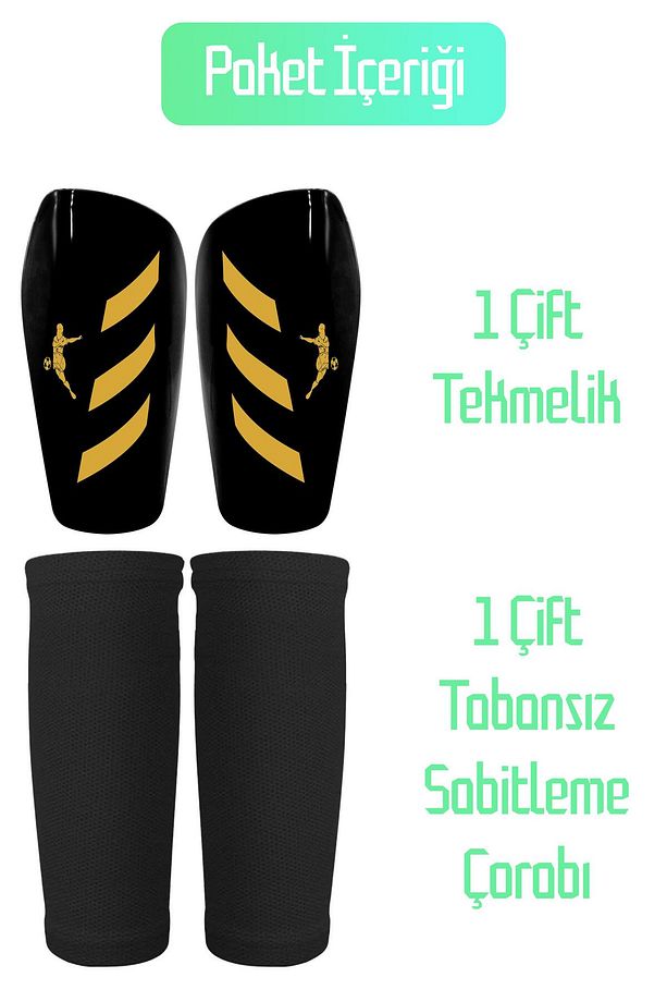 PRO Futbol Tekmeliği Çoraplı Çocuk Yetişkin Kaval Koruyucu Tekmelik Futbolcu Dizliği SİYAH - 4