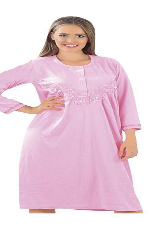 Oversize Combed Cotton Long Sleeve Nightgown Large Fit