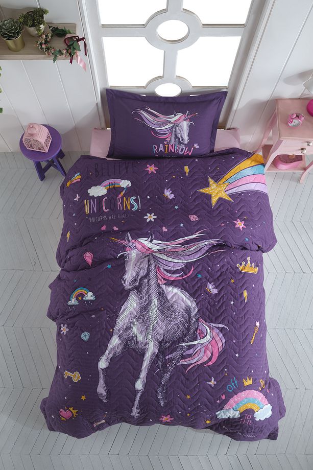 Ranforce %100 Pamuk Dört Mevsim Set Tek Kişilik Rainbow V1 Mor - 1