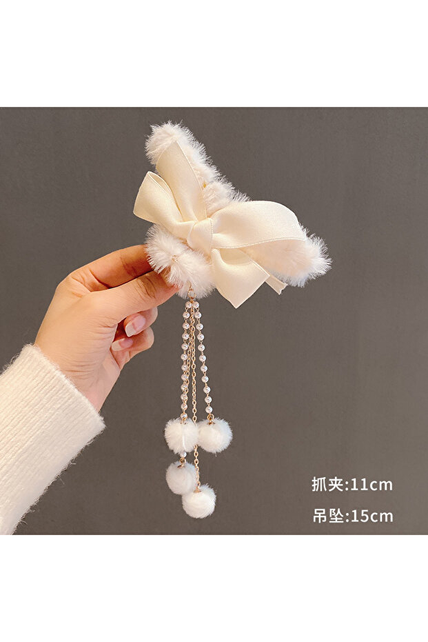 Plush Latch Buckle Bow Detailed Dangle - 1