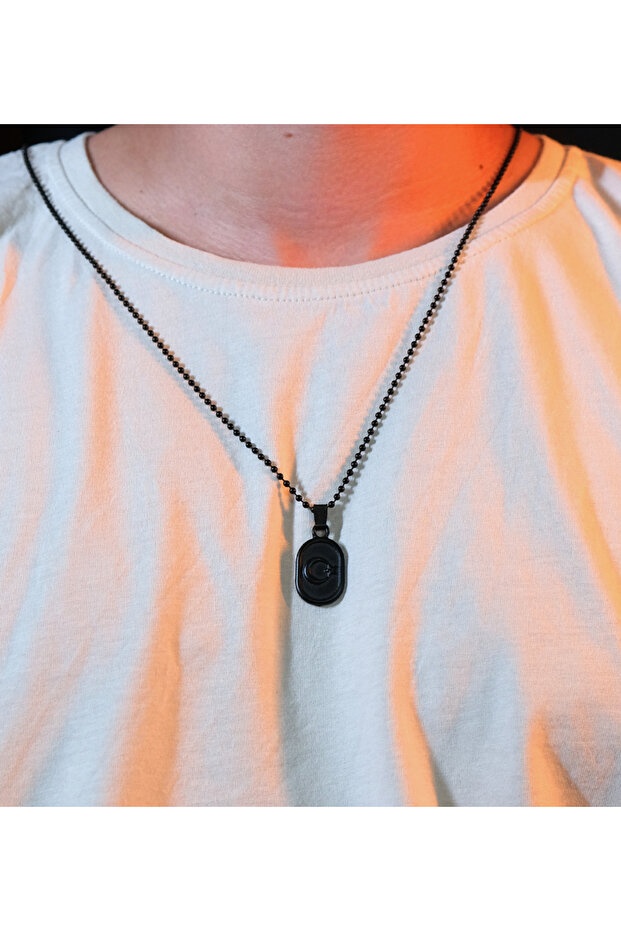 Turkish Flag Model Ball Chain Black Design Necklace