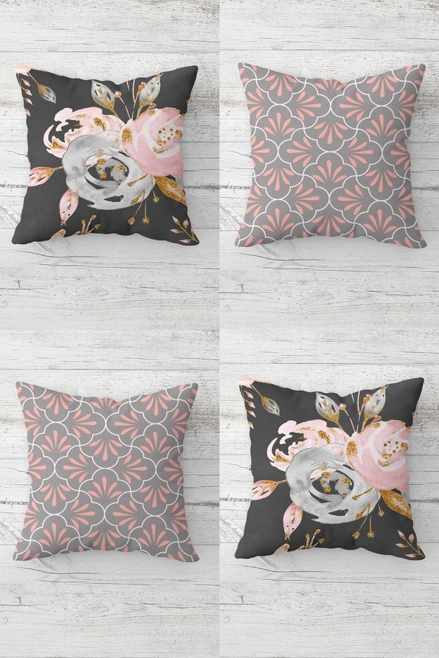 Sakura Watercolor - Floral Patterned and Hidden Zippered Throw Pillow Cover Set (4 PCS)