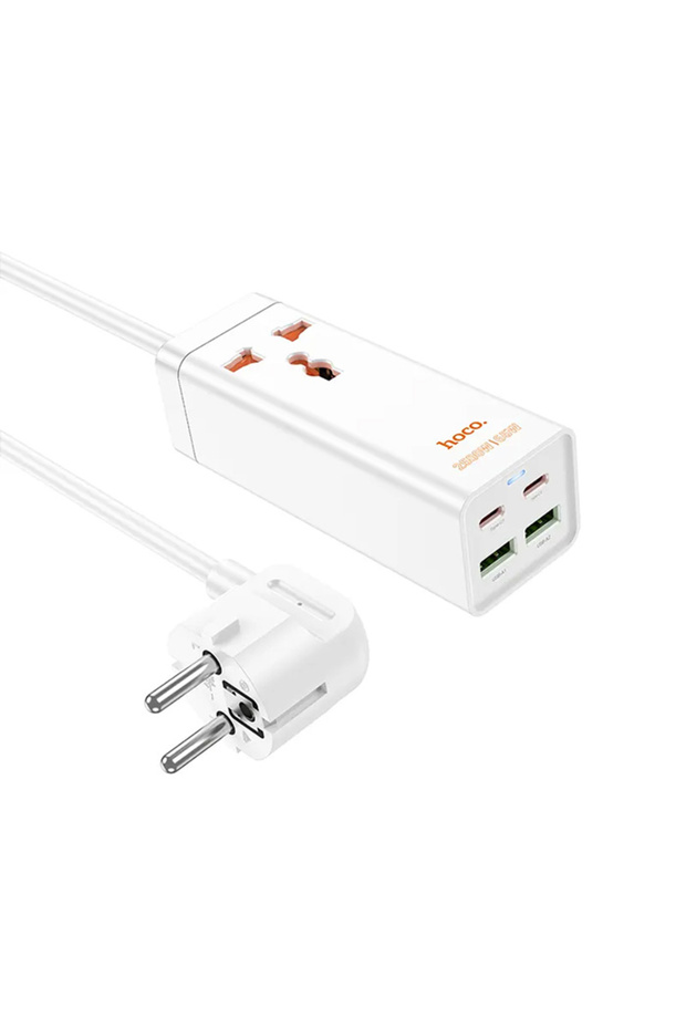 AC10A Barry 65W 2 Type-C + 2 USB+Priz Multifonksiyonel Şarj Aleti BEYAZ - 1